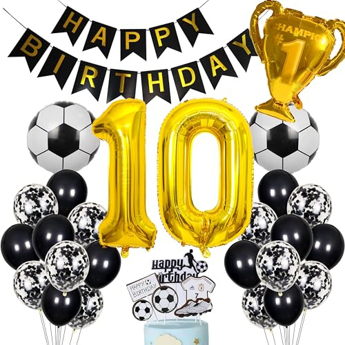 Fussball Luftballon 10. Geburtstag Golden Helium Ballon 10 Geburtstag Junge Cake Topper Fußball Geburtstagsdeko 10 Jahre Geburtstag Party Deko 10. Geburtstagsdeko Fußball Kuchendeko Fussball