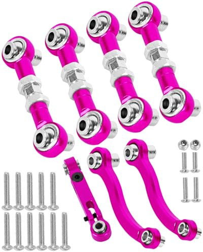 RcarmubWow RC Metal Turnbuckles Camber Links Upgrades Part for 1/18 LaTrax Teton,LaTrax Desert Prerunner,Alloy Aluminium Toe Links w/Rod Ends Steering Linkage Set,Pink