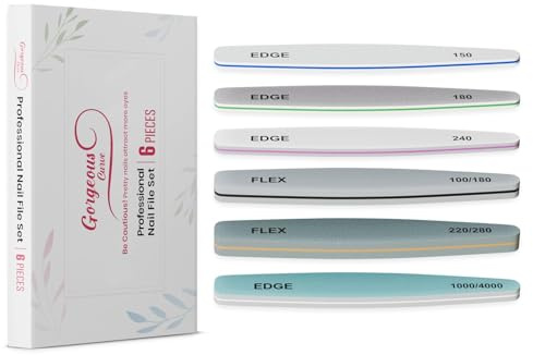 Nail File and Buffer Set, Professional Set of 6 Count Nail Files & Nail Buffer Blocks for Natural Nails, Emery Boards for Nails, 100/180 Grit Nail File for Acrylic and Gel Nails, 240 Grit Nail Files