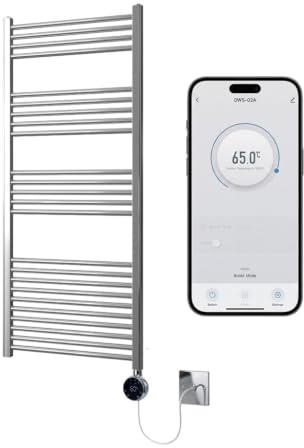 Greened House Chrome Electric WiFi Heated Towel Rail 600mm W x 1400mm H | Smart WiFi Controlled, Flat Design, 7 Day Programming, App Compatibility