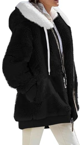 VDDTAGAM Femme Veste Polaire Manteau Manches Longues Veste Hooded Sweatshirt Veste Chic Hiver Manteau Doublé Polaire Grande Taille Pas Cher Femme Manteau Sports et Loisirs FR68