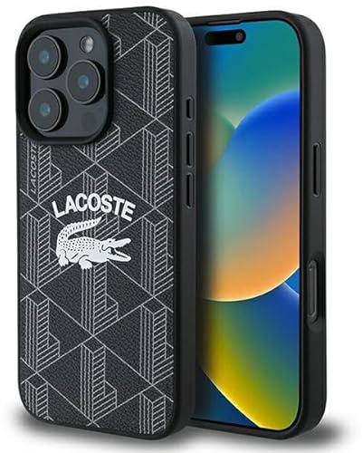 CG MOBILE Lacoste LCHMP16LPIGK Hülle für iPhone 16 Pro 6.3 schwarz, Monogram Vintage Logo