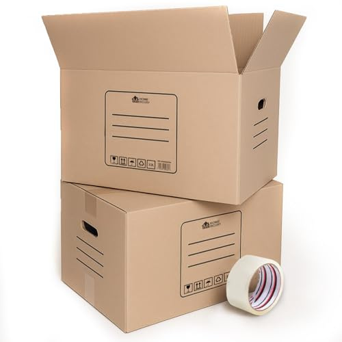 MERCURY-PACK 10/20 Cajas mudanza y Almacenaje (20 Cajas 43x30x25CM 32L) | Ultra Resistentes + Precinto, Cajas de Carton con Asas para fácil manejo,box grandes y pequeñas,Reutilizables