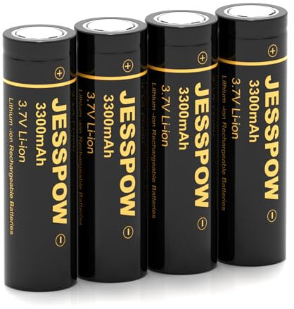 3.7 Volt Rechargeable Battery Flat Top, 3300mAh High Power Long Lasting Rechargeable Battery for Flashlight, Camera, Small Fan (4 Pack)
