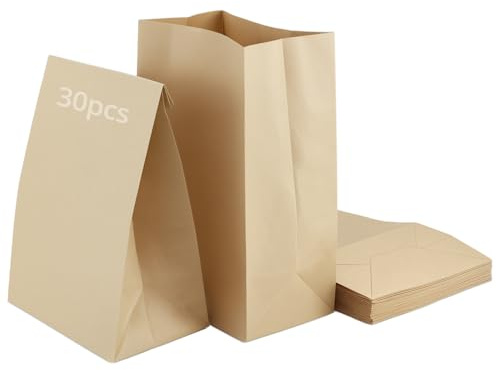 QWORK® 30 Stück braune Kraftpapiertüten, 30,5 x 20 x 12,5 cm, Braune Geschenktüten, für Hochzeiten, Süßigkeiten und Partys