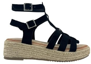 MODELISA - Sandalia De Plataforma Alpargata Yute Doble Hebilla Estilo Casual Mujer (Negro, Sistema tallas calzado EU, Adulto, Mujer, Números, mediano, 37)