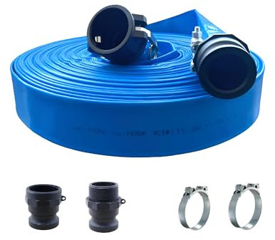 Manguera plana con Accesorios Camlock de Polipropileno, Tipo A,C,E,F + 2 abrazaderas W1 reforzadas. (25mm T10m)