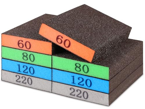 Romeda 8-Pack Sandpaper Block, Four Grits Per Pack 60/80/120/220, Washable and Reusable Handmade Sanding Sponge, Drywall Sandpaper Blocks for Wooden Drywall Sheetrock and Metal Glazing