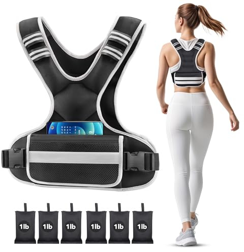 Adjustable Weighted Vest Woman 4-10lb/12-18lb/20-32lb Weighted Vest Men with 6 Ironsand Weights, Shoulder Pads and Large Pocket for Walking Running Crossfit Strength Training, 12-18lb