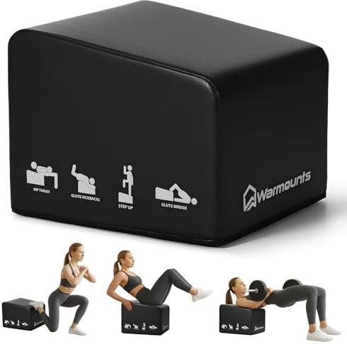 WARMOUNTS Hip Thrust Bench, Multifunktionales Hip Thrust Machine für Krafttraining, Gesäßbrückenbox mit Griff, Anti-Rutsch-Pad und glattem Rand-Design, für Zuhause und Fitnessstudio