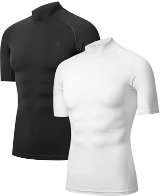 DANISH ENDURANCE Kortärmad Kompressionströja för Män, Snabbtorkande, för Gym, Löpning & Träning, 2-pack Flerfärgad (1x Svart, 1x Vit) L