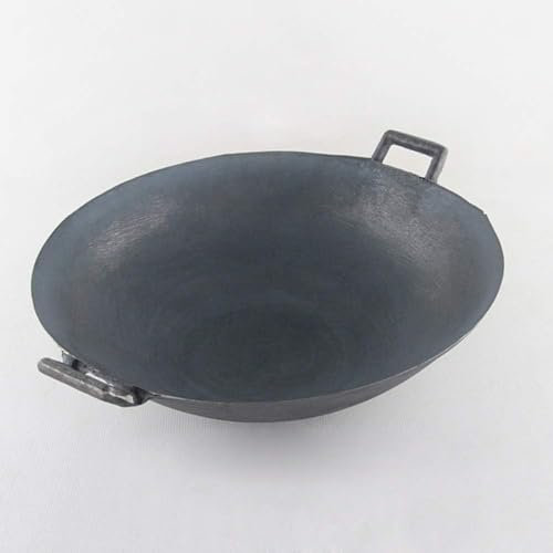 Wok de hierro fundido. Wok manual grueso sin revestimiento con fondo redondo antiguo para cocinar en el hogar, duradero y versátil esencial para la cocina (36 cm)