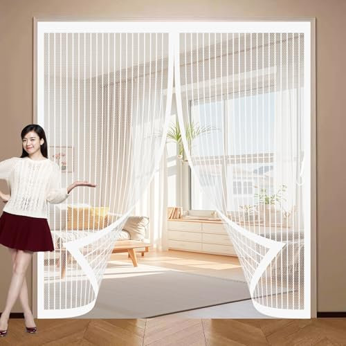 Mosquitera Corredera 118 x 118 cm Protección Contra Insectos, Malla Fina, Mantiene El Aire Fresco, Cortinas Termicas Aislantes para Puerta Corredera, Puerta de Salón, Blanco