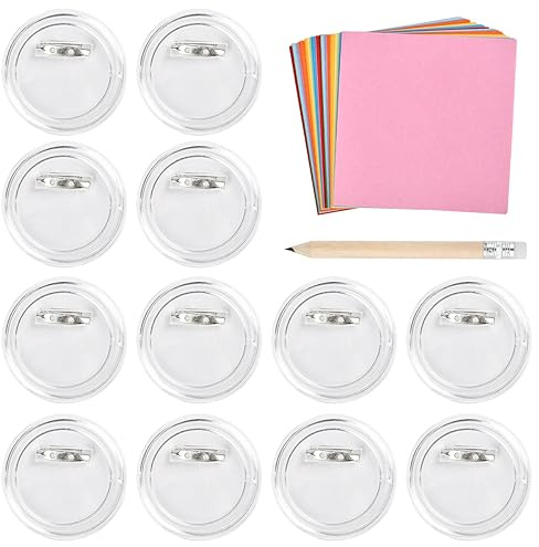 DODUOS 30 Stück Transparent DIY Buttons Anstecker, 60mm Acryl Button Pins Transparent Abzeichen, Buttons Selber Machen ohne Buttonmaschine mit 100 Farbiges Papier und 1 Bleistift fürFoto Bild Kleidung