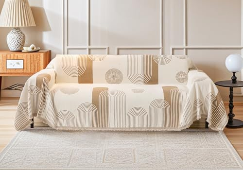 Capslpad Sofa Überzug Weich Couch Überwurf Modernes Geometrie Beige Couch Überzug Hund & Katze Sofa Cover Chenille Sofabezug Vielseitige Sofa Überwurfdecke 2/3/4 Sitzer 180x300cm