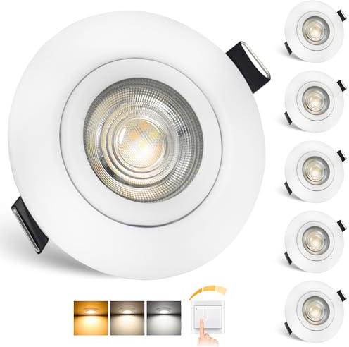 Aulaiyi LED Einbaustrahler 230V Dimmbar 68mm 5.5W IP44 LED Spots Ultra Flach Deckenspots 45° Schwenkbar Einbauleuchten Warmweiß Neutralweiß Kaltweiß Einbauspots für Bad Wohnzimmer, Weiß 6er Set