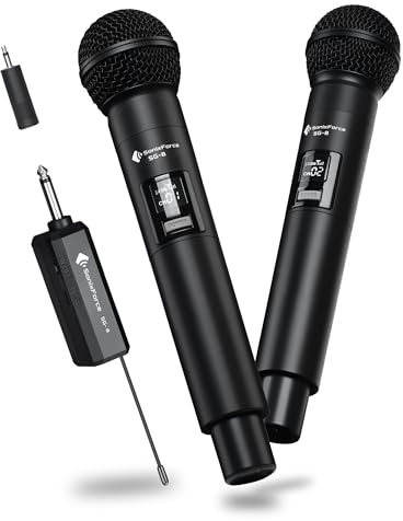 SonixForce Wireless Microphone - Karaoke Microphone for Singing -Rechargeable Dual Dynamic Handheld Microphones with Receiver - 240ft Range Cordless Mic for Speaker, Mixer, Amplifier & Karaoke Machine