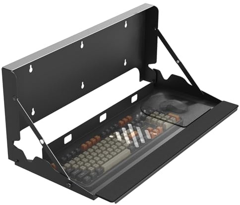 Plateau Clavier Escamotable Murale Ergonomique 61cm - Plateforme pour Clavier & Souris de Bureau et Maison - Gain de Place avec Tapis de Souris et Repose-Poignets, Capacité de Charge 10 kg, Noir