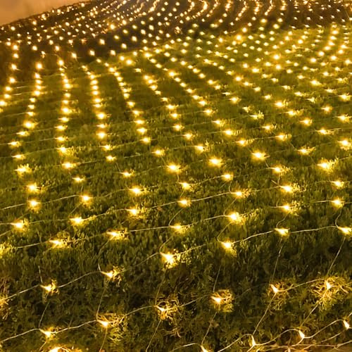 Vkechh Lichternetz Außen 2x2m, 198 LED Lichterkette außen Netz warmweiß, Wasserdicht Lichternetz Innen 8 Modi für Büsche Garten Zimmer Balkon IP44 Wasserdicht
