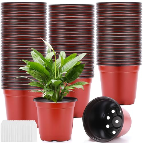 Purpledi 100 Pcs 10CM Plastique Plante Pots, Semis en Plastique Pots de Fleurs avec Étiquettes, Gobelet de Semis, Godets de Repiquage, Pot Rempotage, Pot de Semis (A)