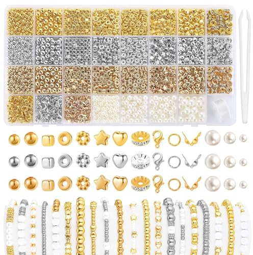 2320 Stück Perlen für Armbänder Perlen Set Zum Auffädeln Kit,Perlen Set für DIY armbänder selber machen Schmuck Halskette Ohrringe Kette für Erwachsene mit Elastikfaden für Weihnachten, Partys