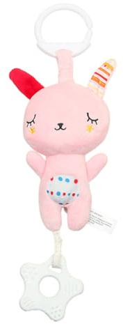 Segrehy Cochecito de bebé con Forma de Animal de Dibujos Animados, Juguete Colgante, Cama Infantil, música, Juguetes para la dentición, Regalo, Material Suave Rosa y Gris, 33cm (Rosa)