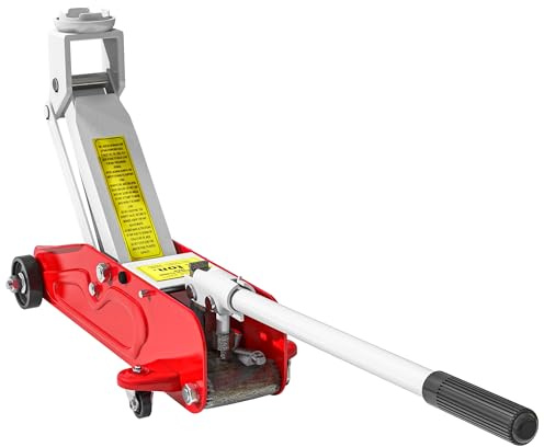 HOMCOM Cric Idraulico con Sollevamento 12-30cm Capacità 2 Tonnellate Rosso | Cric per Auto in Acciaio Rinforzato