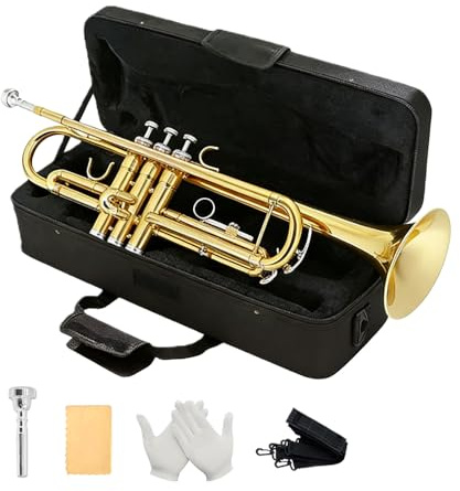 Foyarinal Trumpet Set for Beginners and Student Orchestra - Includes Gold-Plated Standard Trumpet, Hard Case, 7C Mouthpiece, Cleaning Kit, Gloves (Beautiful tone)