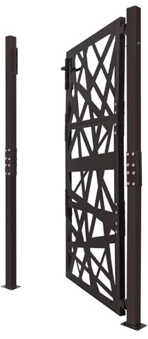 Gartentor 105x175cm Doppelte Säulen Metall Zauntor Stahlgartentor mit Schloss, 7 Schlüsseln & 180° Öffnung, Rostbeständiges Garteneingangstor für Garten, Terrasse & Haustiersicherheit (Braun)