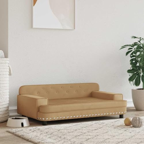 KTHLBRH Hundebett Braun 90x53x30 cm Samt Sofa mit massivem Kiefernholzrahmen und weicher Polsterung für Haustiere - Bequemes Hundesofa mit Vier stabilen Füßen und strapazierfähigem