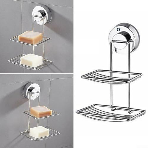 Doppel-Seifenschale mit Saugnapf für Badezimmer, Dusche, Küche, Büro, Verwendung auf Keramikfliesen, Edelstahl, Glasoberflächen