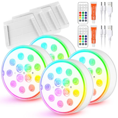 ZWOOS Poolbeleuchtung Wiederaufladbar Unterwasser Licht mit Fernbedienung Pool lichter Multi Farbwechsel Teichbeleuchtung Unterwasse Licht Wasserdichte RGB Poolbeleuchtung (4 Stück)