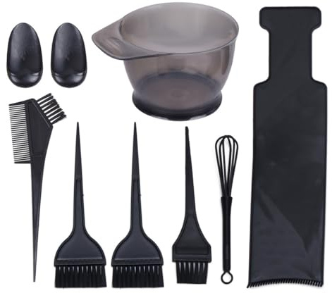 COOLHIYA Kit de Coloration Capillaire pour Salon Professionnel et Facile à Transporter Peigne 8 Pièces en Plastique Noir Bol Brosses et Planche de Balayage, Outil Pratique ou Usage DIY