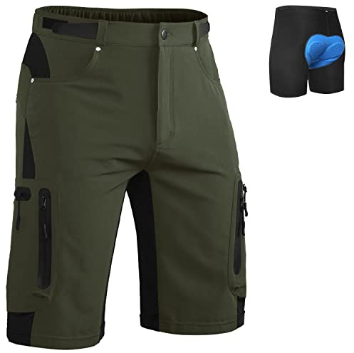 Ally Mens Mountain Bike Shorts 4D Padded Baggy Bicycle Cycling Biking Bike Shorts Lightweight Loose-fit(Green,Small)