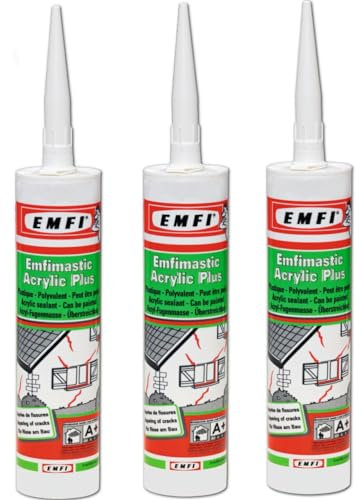 Lot Mastic acrylique Blanc joint souple, spécial fissures, joints de plinthe, Intérieur et Extérieur, peut-être peint Fabrication française pour MadeInNature (Lot de 6+pistolet)