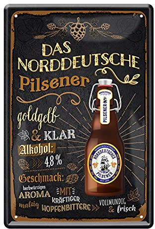 Norddeutsche Pilsener Bier Blechschild - Retro Deko Metallschild Zubehör Ausstattung für Bar Kneipe Theke Kellerbar Partyraum Partykeller Biergarten Pub - Bier Geschenke für Männer - 20x30cm