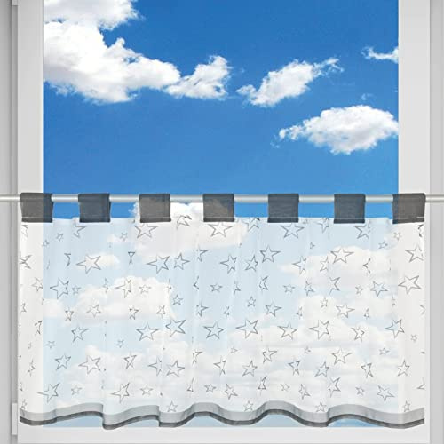 Bestlivings Bistrogardine (Sterne) mit Schlaufenaufhängung (45 x 120 cm), transparente Uni Scheibengardine, Vorhang, Kurzgardine, Voile Gardine