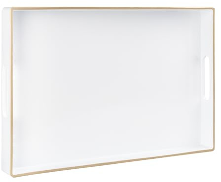 MAONAME White Decorative Tray for Coffee Table, Modern Serving Tray with Handles, Plastic Rectangular Tea Trays for Ottoman, Bathroom Decor, 15.8” X 10.2” x 1.4