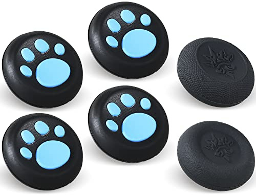 9CDeer Performance Joystick Analog Stick Daumengriffe 6er Set Kompatibel mit PS5, PS4, Xbox Series X/S Xbox One, Switch Pro Controller Katzenpfote Schwarz & Blau