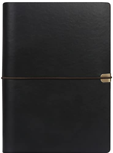 FYY A5 Ringbuch, PU Leder 6 Ringe Notizbuch, Tagebuch Journal Planer mit Nachfüllbar Liniert Papier 100 Blätter/200 Seiten, Notizblock für Schule, Büro, Schreiben Schwarz