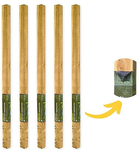 Postsaver Rot Protected Fence Post 3x3 Square | 8 Ft. Long | Pressure-Treated Timber Post for Fencing | Decay-Protected with Postsaver Dual-Layer Rot Protector | 20-Year Guarantee | Pack of 5