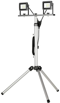 REV LED Arbeitsscheinwerfer mit Stativ - IP65 innen & außen, silber | Baustellenlampe für Baustelle | 6500K, 2x15W, 2x1275lm