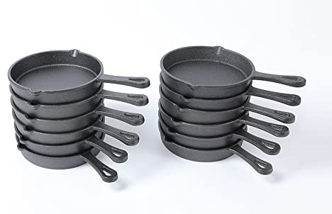 HAWOK Mini sartén de hierro fundido presazonado Dia.5.3 Pack de 12 unidades, color negro
