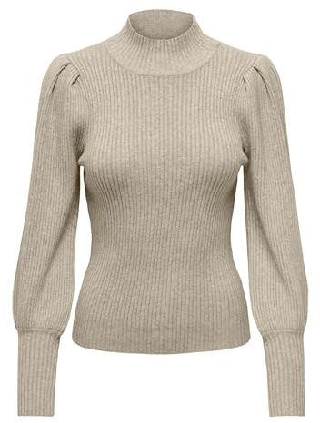 Only Maglione a Maglia Femminile Collo Alto, Meringa Mocha. Dettagli: mélange, XS