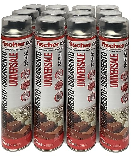 Fischer 12 pezzi Schiuma Poliuretanica PUP 1K 750 ml, Universale, Multiuso, Uso con Pistola