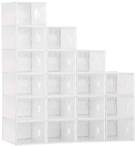 HOMCOM Scarpiera Modulare, Scarpiera Salvaspazio Modulare in Plastica PP, 18 Box Trasparenti 25x35x19 cm per Scarpe max 43 EU
