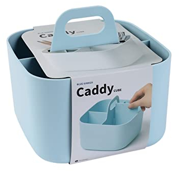 BLUE GINKGO Stapelbarer Organizer-Caddy – Tragbare Aufbewahrung aus Korea für Bad, Büro, Bastel- oder Schulbedarf (Quadratisch, Blau)