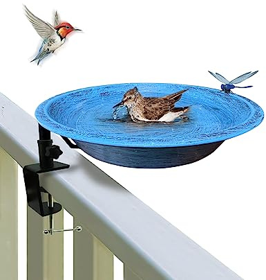 Vogeltränke Outdoor Metall Vogeltränke Deck Montiert, Vogeltränke mit Verstellbarer, Stabiler Metallklemme für Deckgeländer Balkon Hof Garten Dekoration