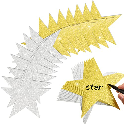 120 Pcs Glitter Star Cutouts Paper Star Confetti Cutouts Gold Silver Glitter Star Cut-Outs 6 Inch Large Glitter Stars Decoration for Christmas Classroom Bulletin Board Wall Party Supplies,2 Colors