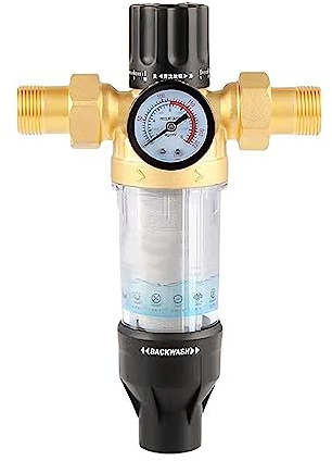 Filtre fin réutilisable pour robinet, filtre à eau, préfiltre à sédiments pour tuyau d'eau de puits (1/2 + manomètre + raccord flexible)